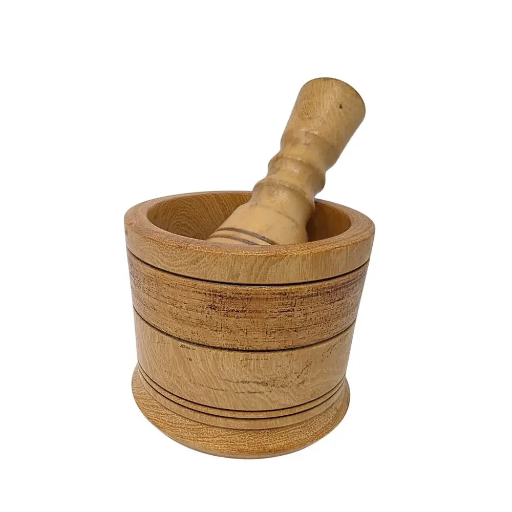 Vintage Wooden Mortar and Pestle Hand Turned Hardwood Kitchen Herb Spice Grinder
